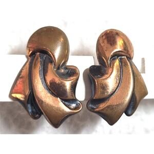 Vintage 1940s 1950s Copper Screw Back Earrings Abstract Modernist Mid Century